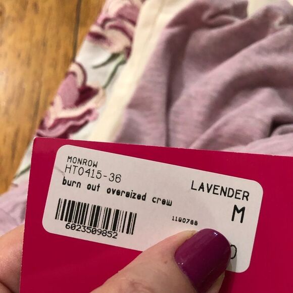 NWT MONROW Burn Out Oversized Crew Neck Tee Lavender - M - Picture 10 of 12